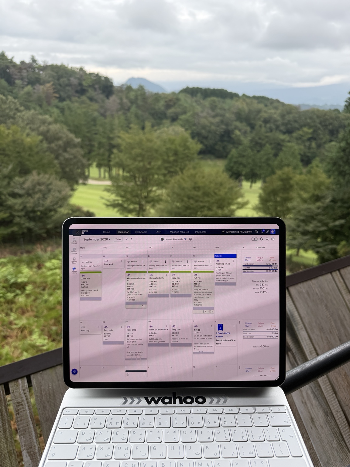 A personalised weekly training calendar on an iPad